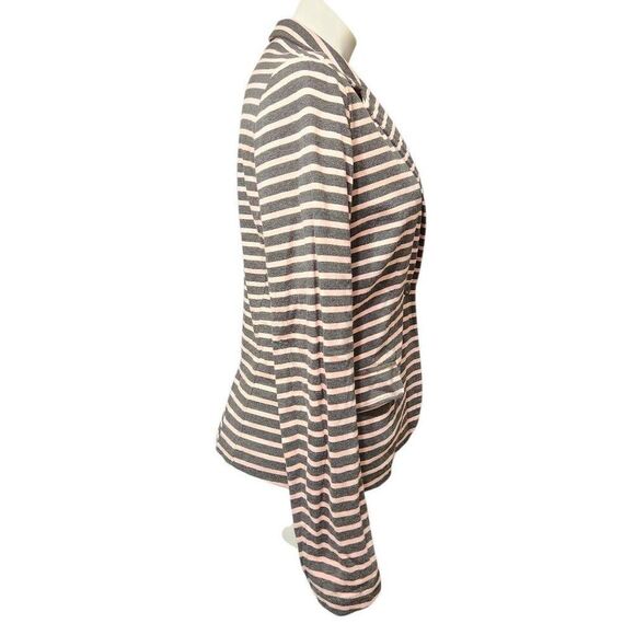Garnet Hill relaxed knit blazer cotton gray peach stripe one button size 10 - Picture 4 of 8